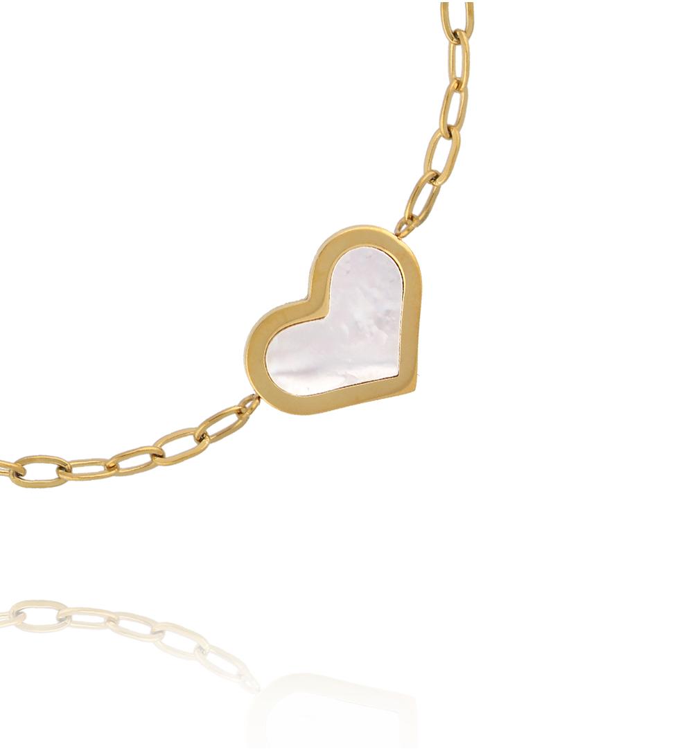 Bransoletka z sercem z masy perłowej na złotym łańcuszku BSY0600