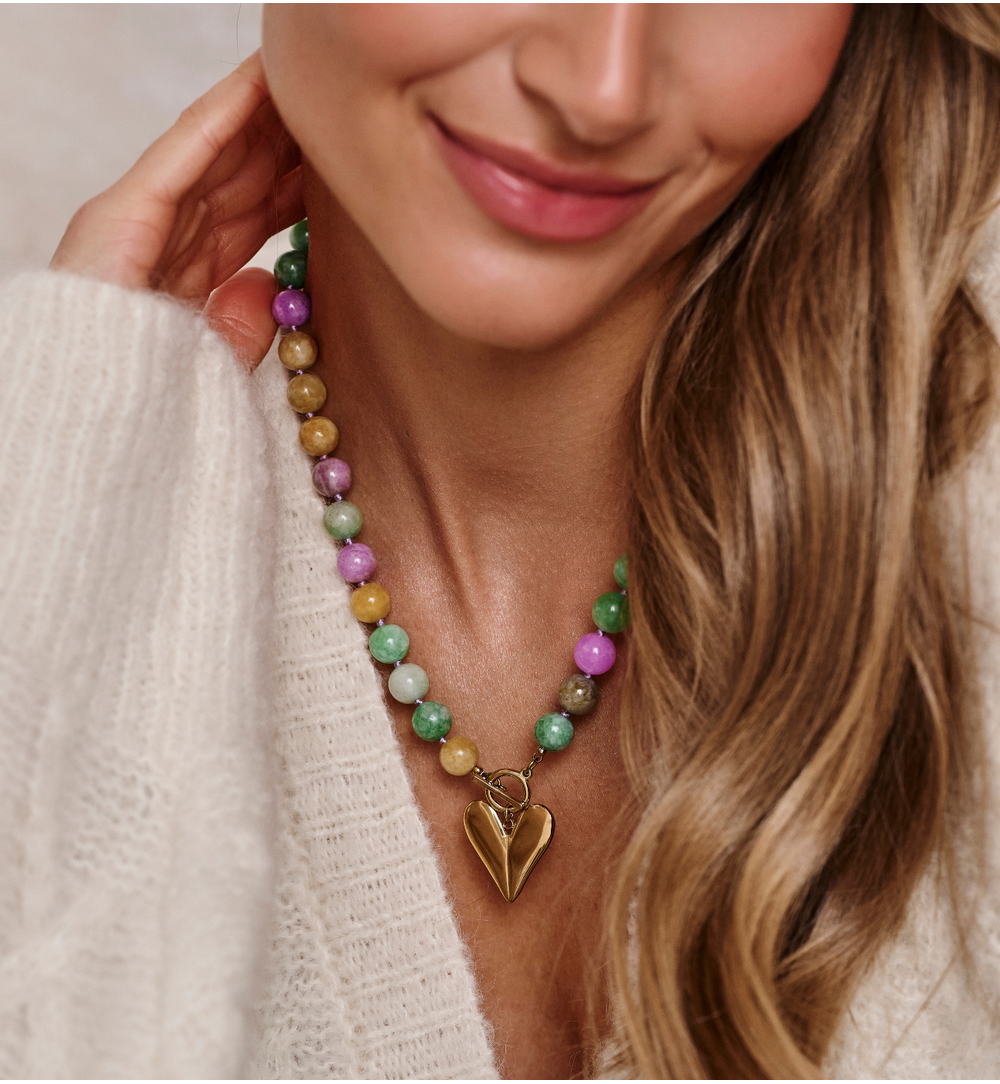 Naszyjnik z pastelowych kamieni – zielonych, liliowych i żółtych  NPA1520