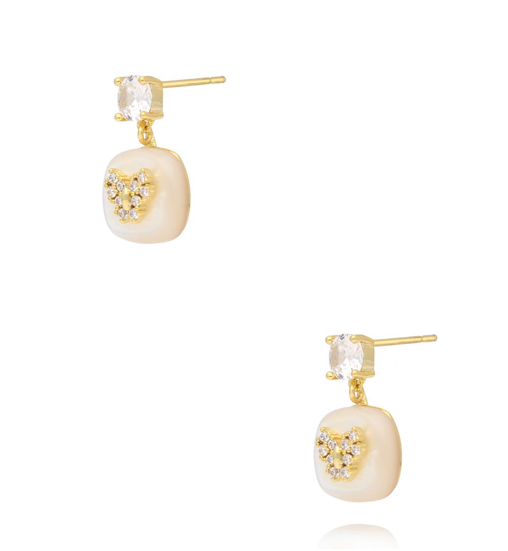 Kolczyki z perłą i motylem z kryształków KSS2246