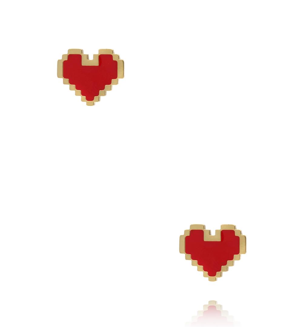 Kolczyki serca w stylu pixel z czerwoną emalią KSY0670