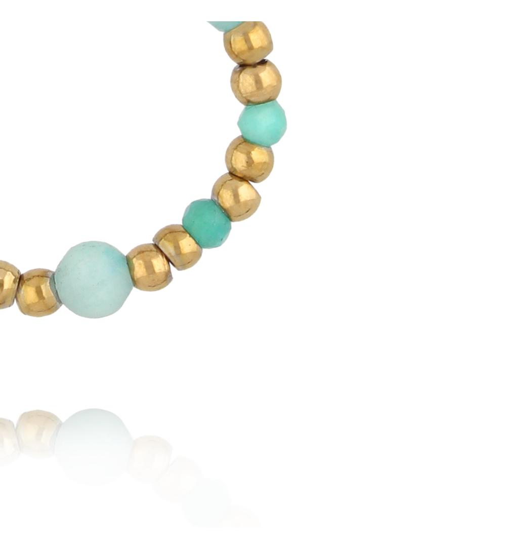 Pierścionek elastyczny ze złotych kuleczek z amazonitem PTW0612