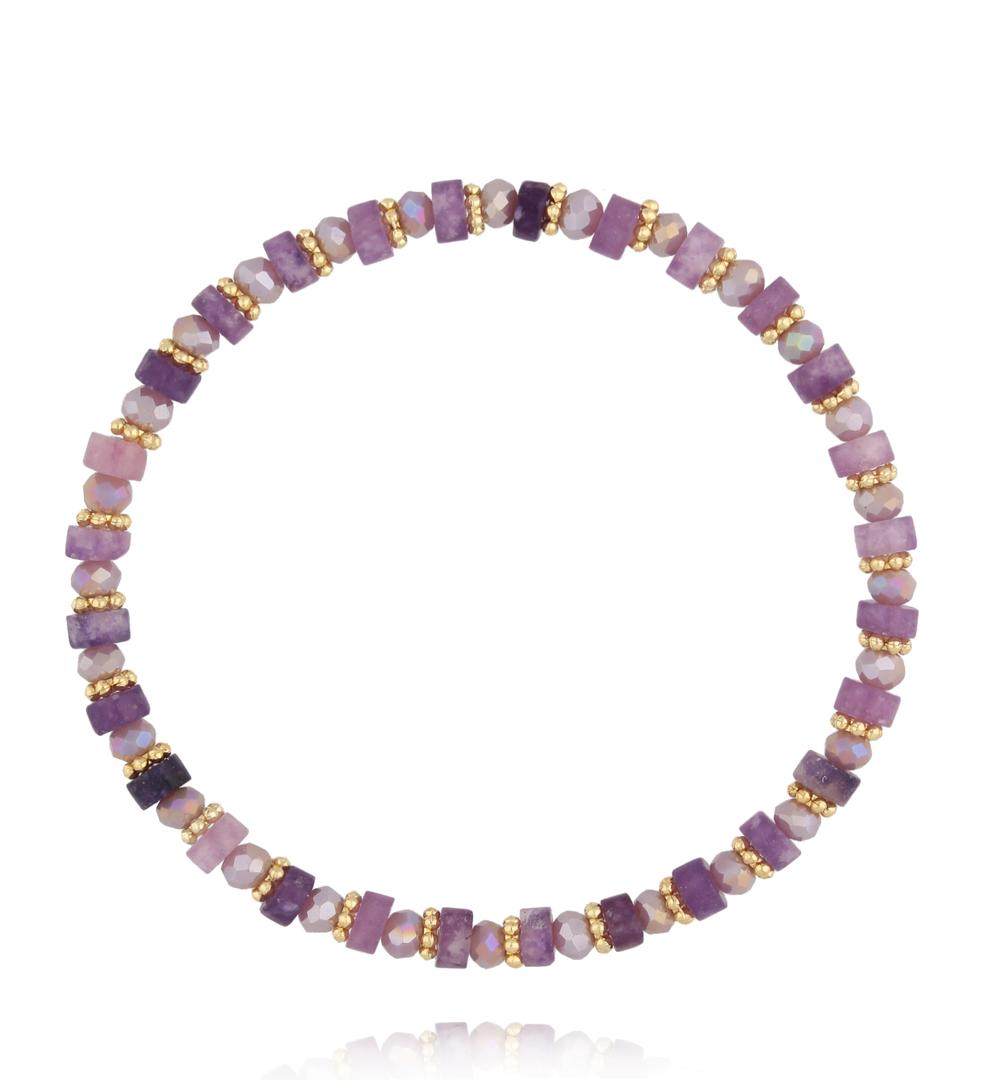 Bransoletka z fioletowych kamieni i szklanych koralików BTW3622