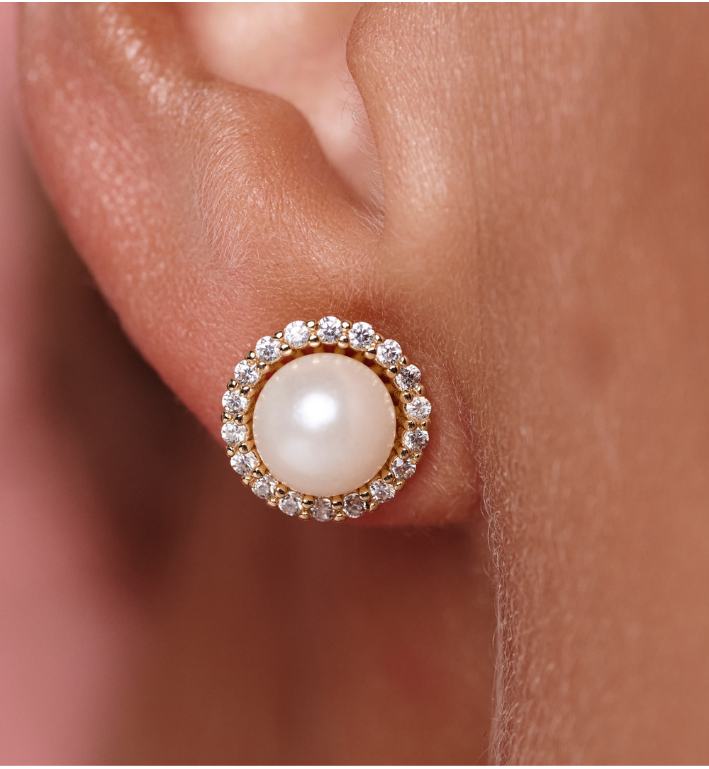 Kolczyki złocone z perłą i cyrkoniami KPE0194