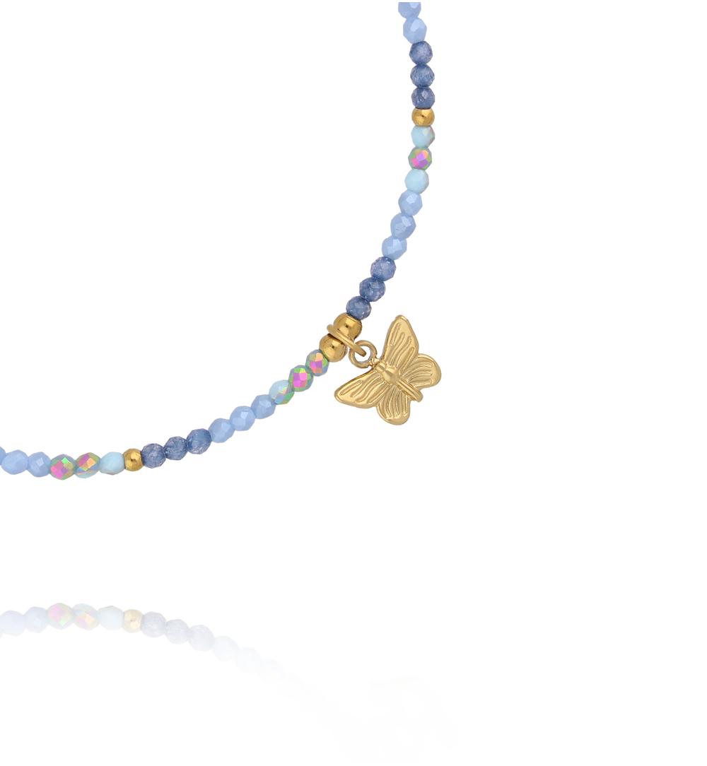 Bransoletka z niebieskich kryształków z zawieszką motyla BTW3686
