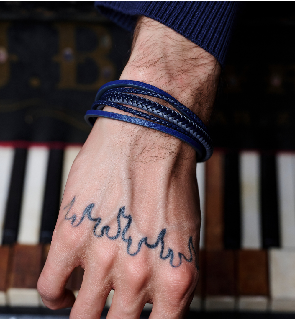 Bransoletka męska skórzana granatowa Baruc BMITC0752