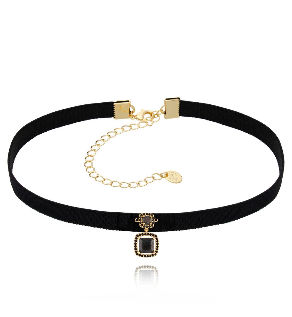 Choker czarny z tasiemką i kryształkami Villa NS0164