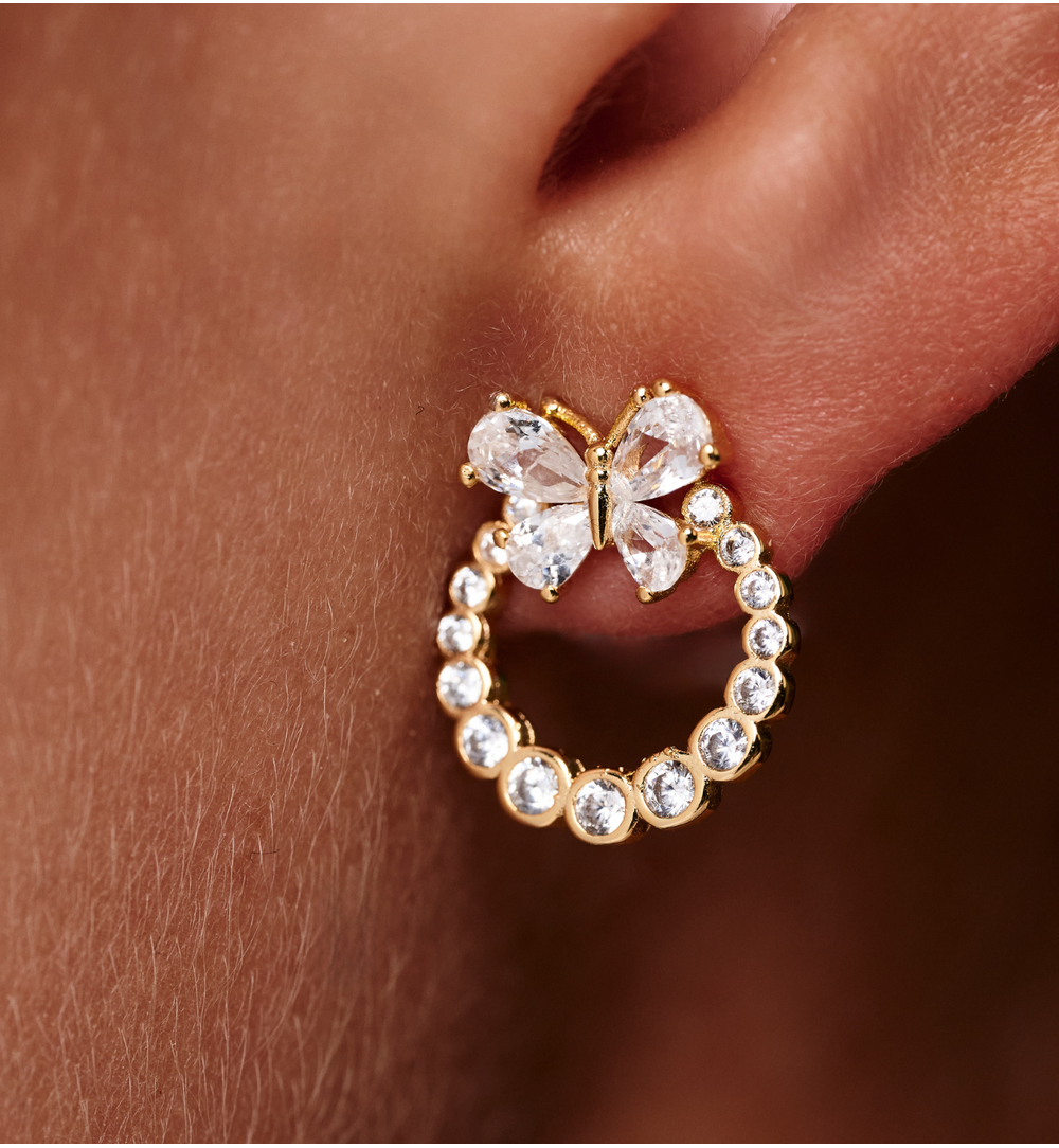 Kolczyki złote motylki z obręczą cyrkonii KSS2184