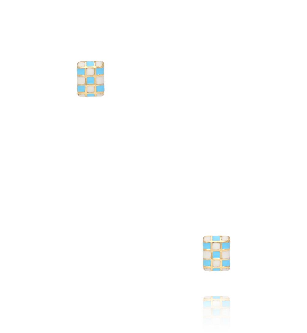 Zestaw kolczyków złoconych – geometryczny mix z emalią i cyrkoniami KMB0013