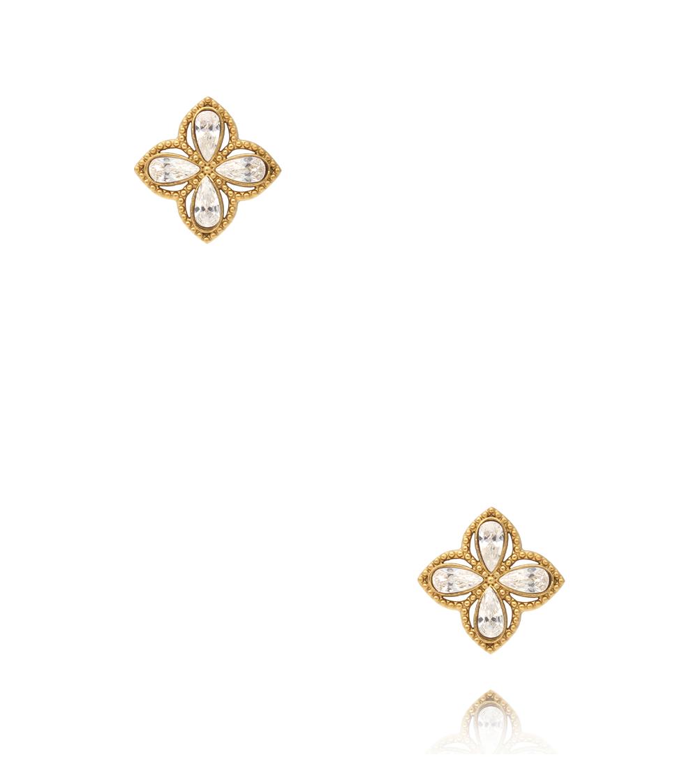 Kolczyki sztyfty z cyrkoniami w kształcie koniczyny KSY0690