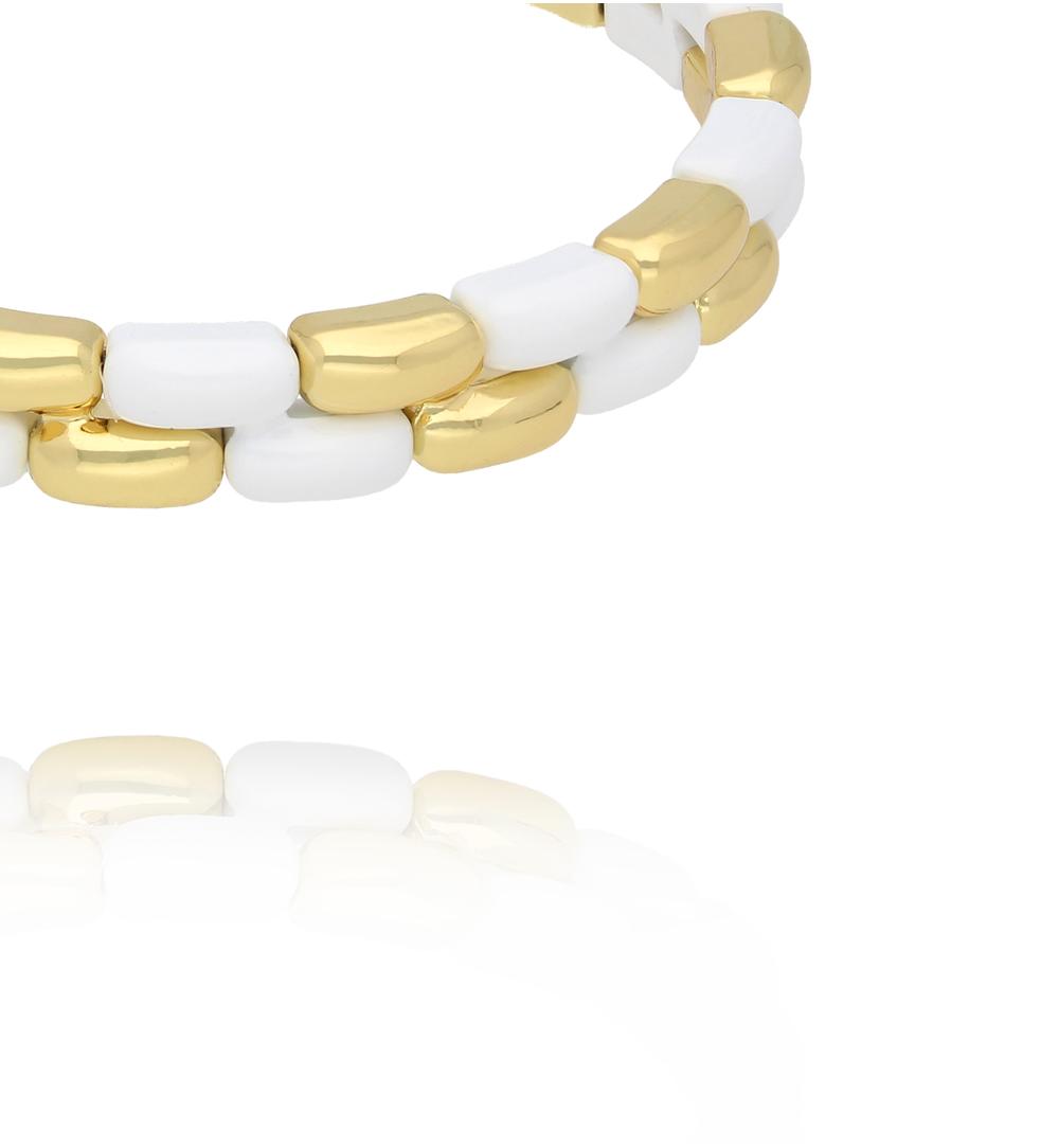 Bransoletka biało-złota z geometrycznych ogniw  BCR0029