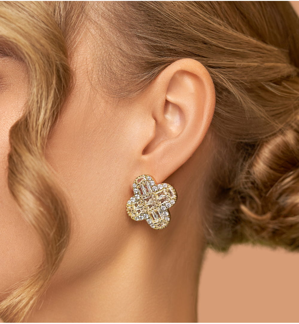 Kolczyki złote z kryształową koniczynką Cristal Clover KSS1757