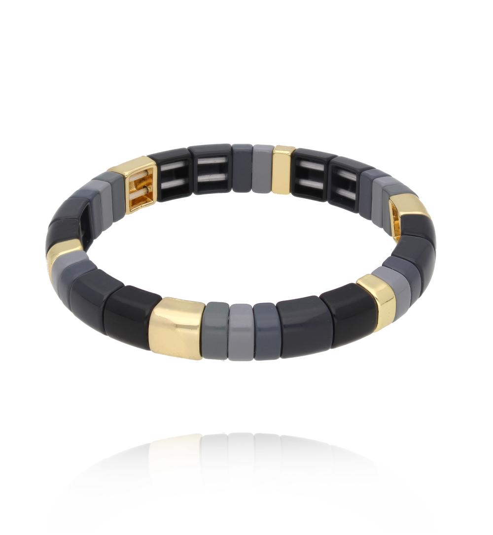 Bransoletka modułowa w odcieniach czerni i grafitu ze złotymi akcentami BCR0064
