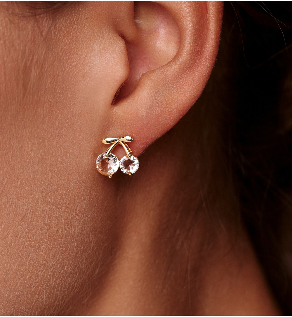 Kolczyki wiszące w kształcie wiśni z cyrkoniami i złotym wykończeniem KSS2256