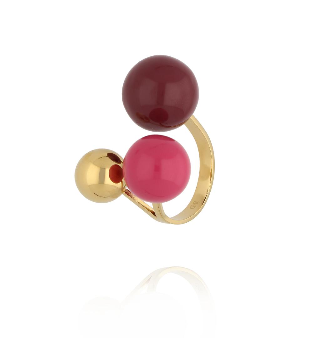 Pierścionek z kulkami w odcieniach burgundu i fuksji PSA1115