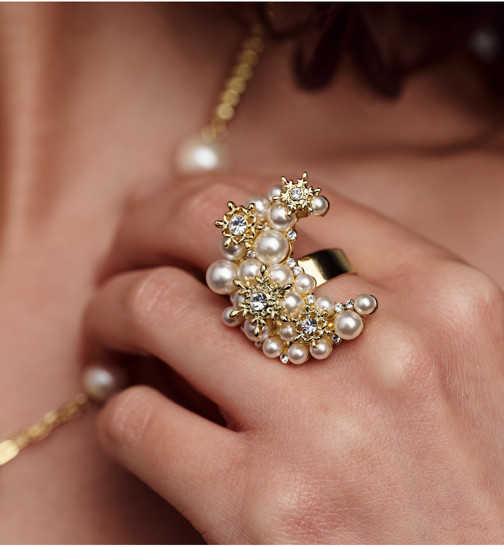 Pierścionek z księżycem z perełkami PSS0163