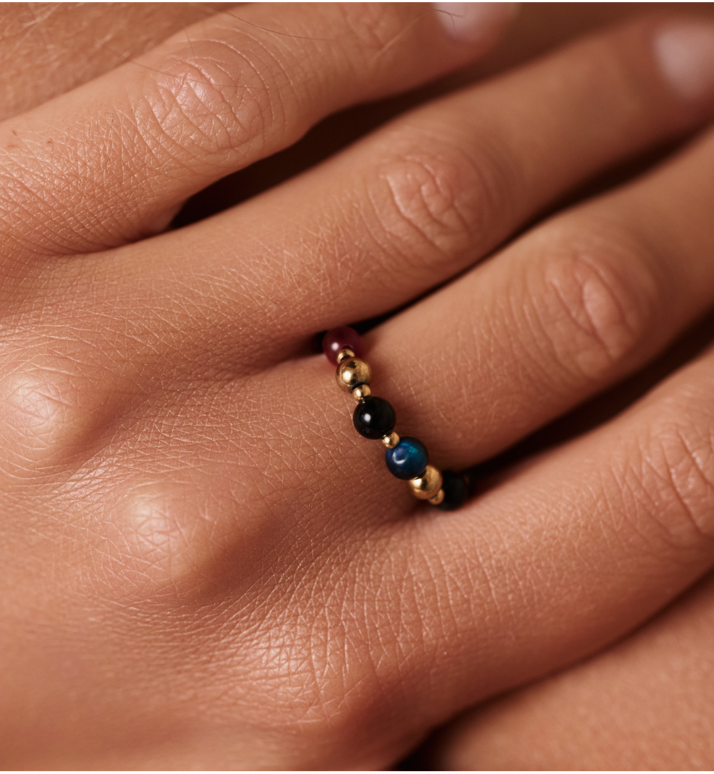 Pierścionek z agatami i tygrysim okiem PPA0065