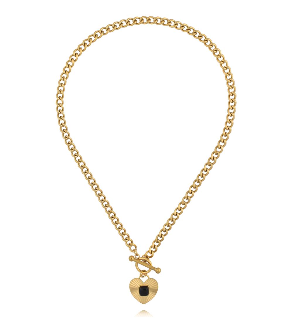 Naszyjnik łańcuch z sercem i czarnym detalem NSY0744