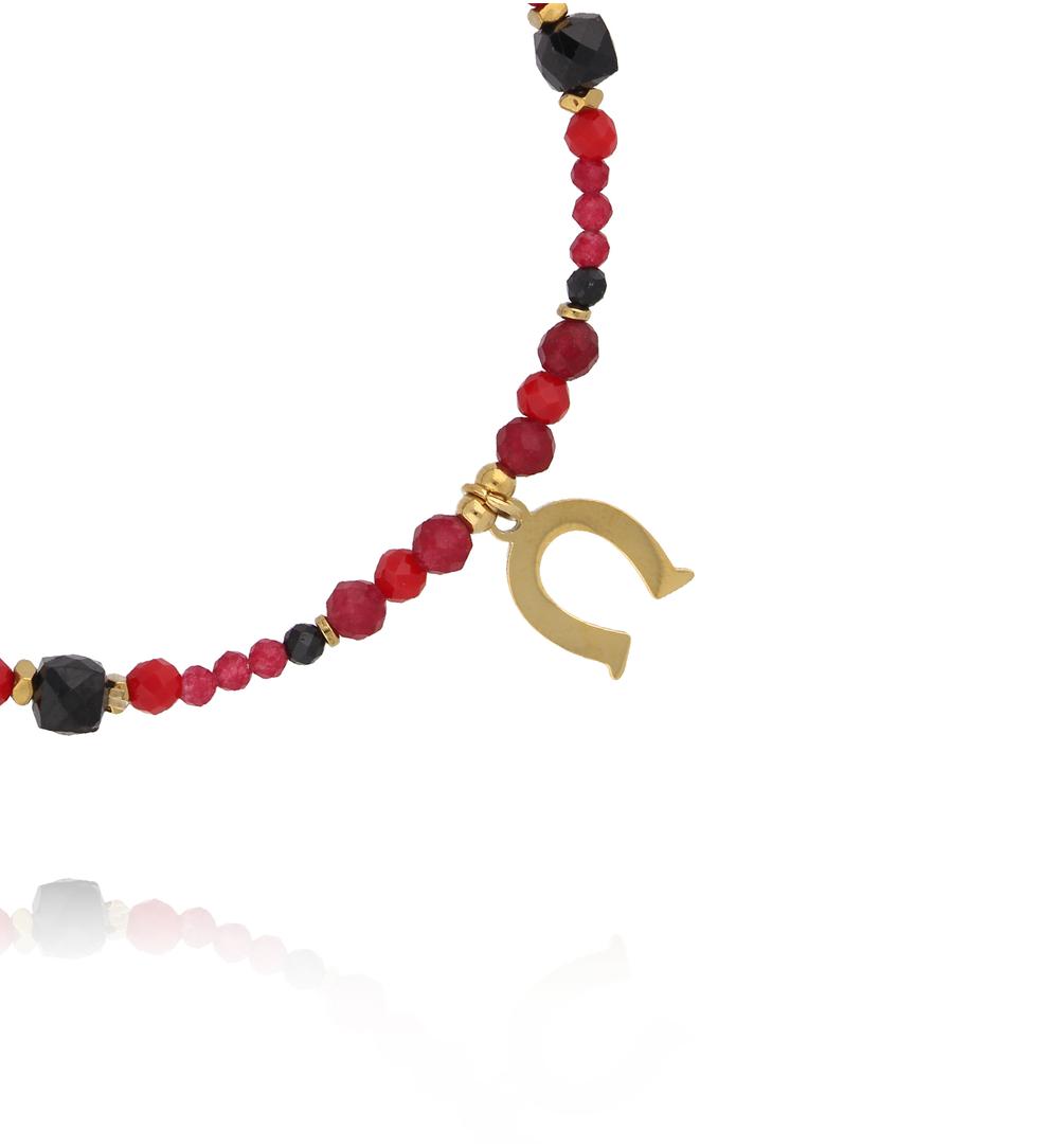 Bransoletka z jadeitami i turmalinami i zawieszką podkowy BTW3531