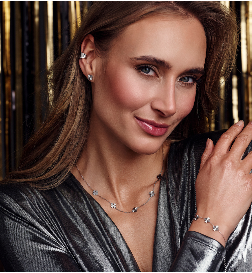 Zestaw biżuterii z motywem koniczynki srebrny ZN0104