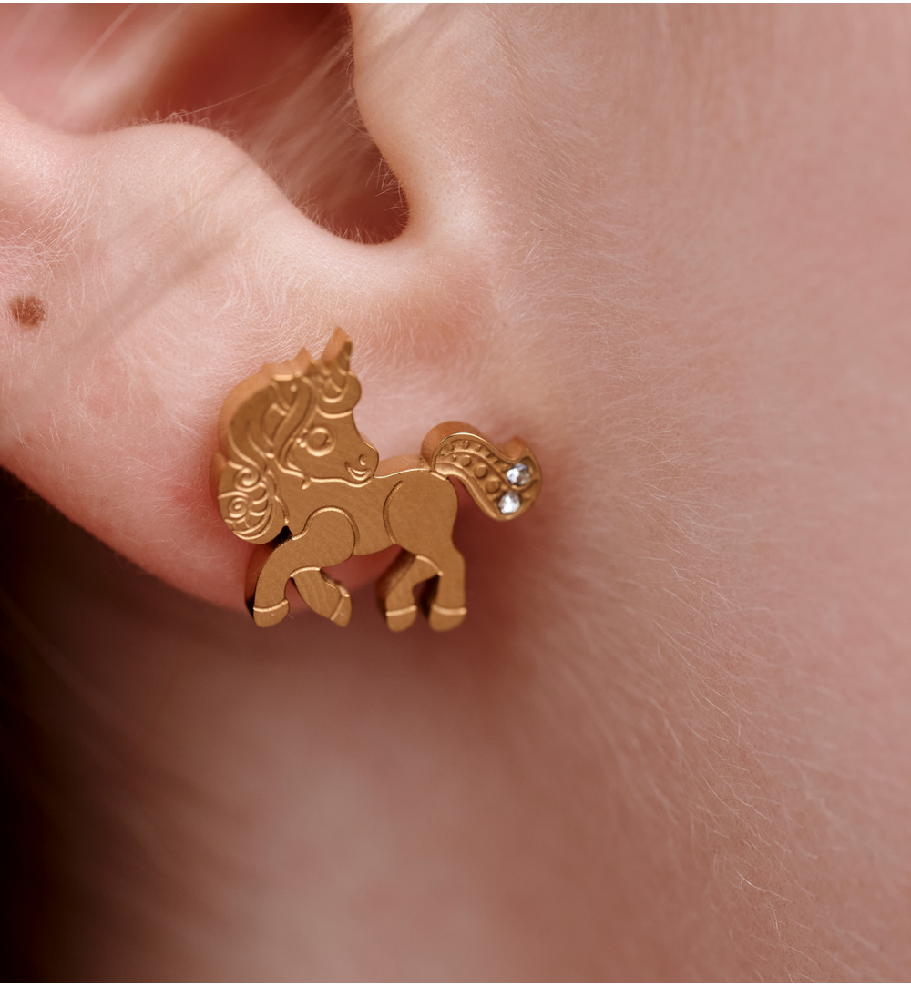 Kolczyki koniki z cyrkoniami – złote KSY0675