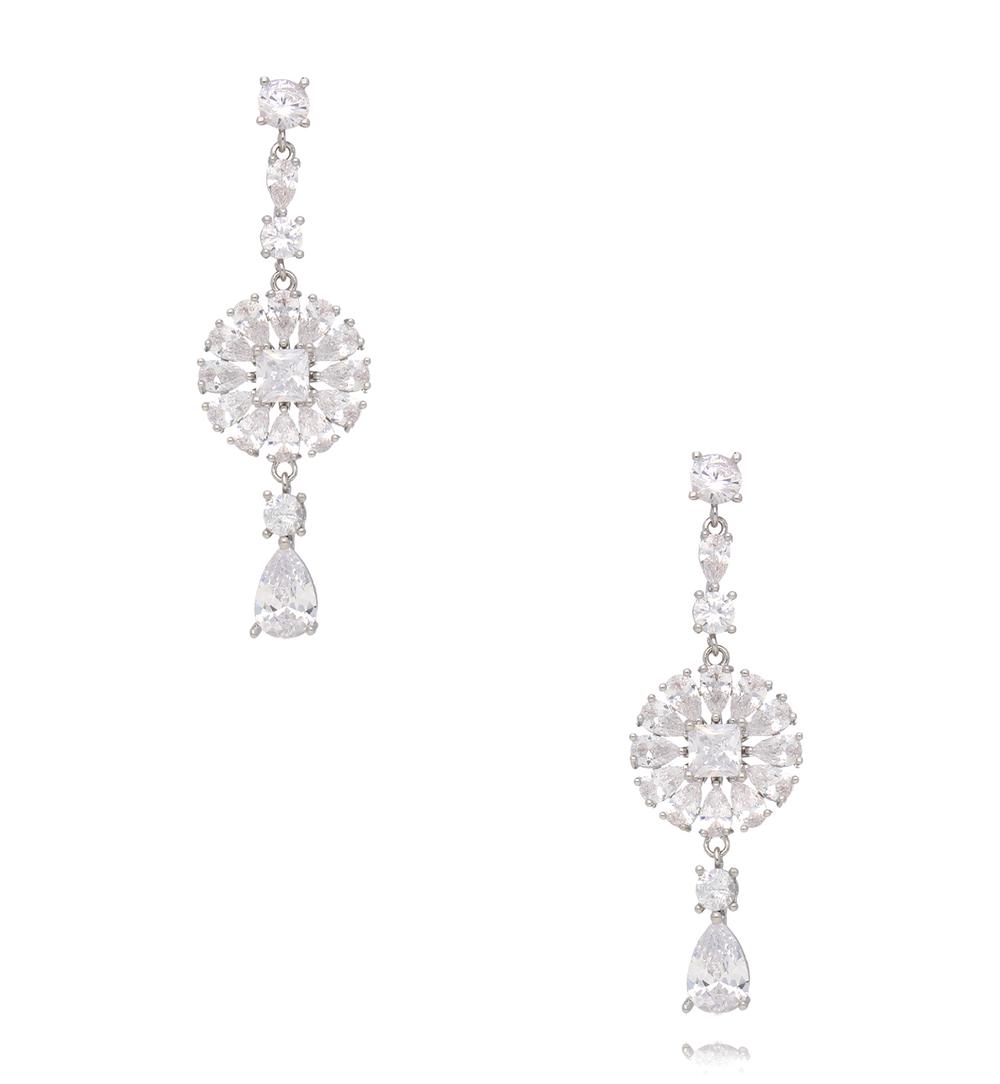 Kolczyki wiszące z cyrkoniami w srebrnym wykończeniu KLU0193