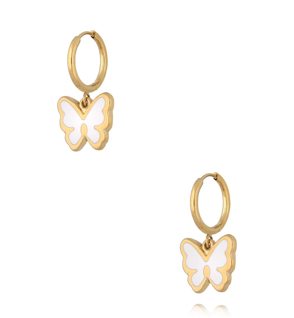 Kolczyki koła z motylkiem z białą emalią KSY0672