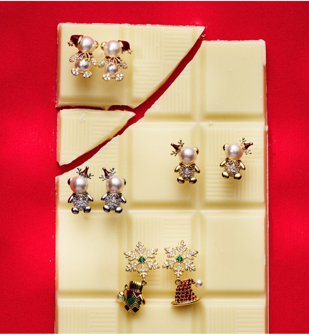 Kolczyki świąteczne z misiami z perełek KSY0298