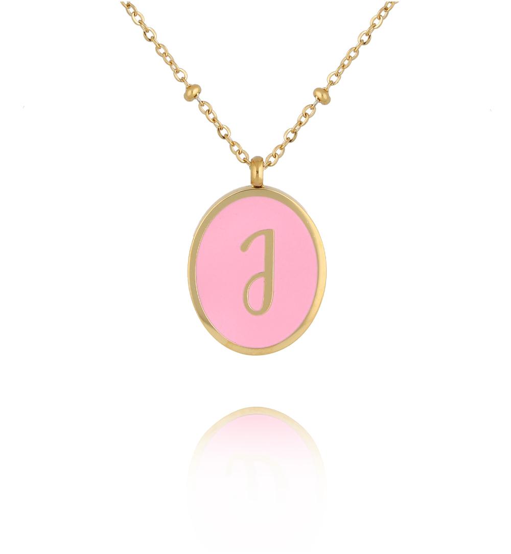 Naszyjnik z różową emalią z literą J Vintage Enamel Alphabet NSA1299
