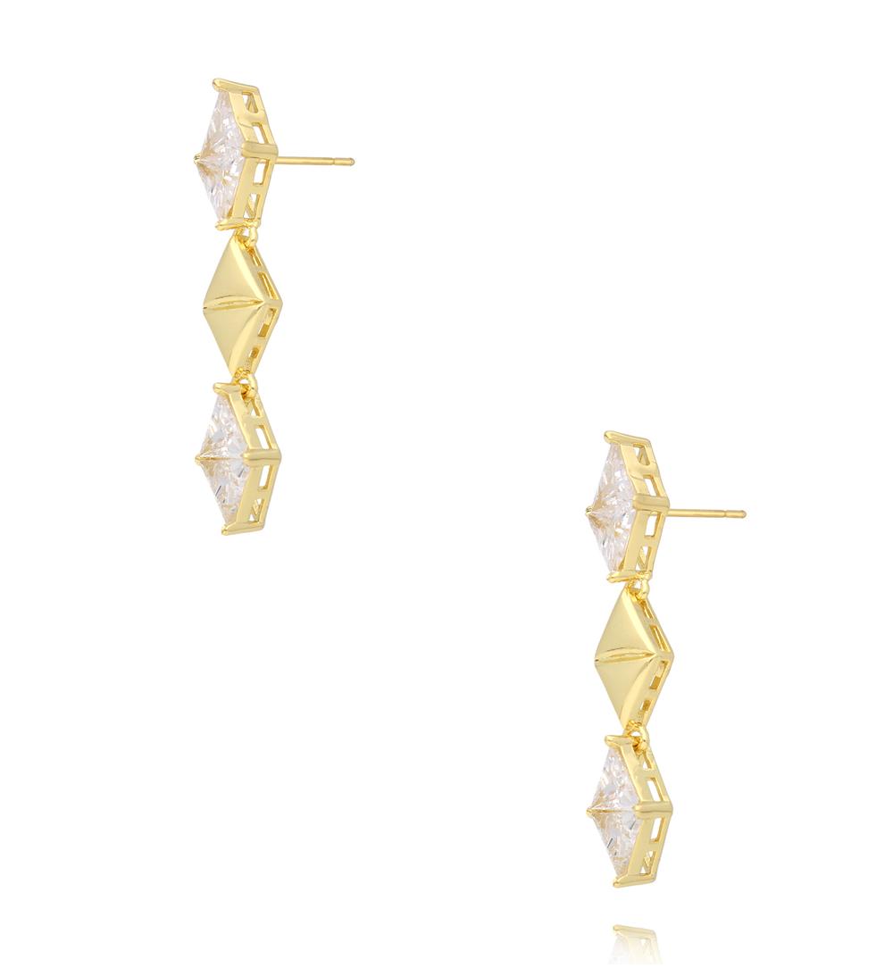 Kolczyki geometryczne z kryształkami i złotymi elementami KSS2239