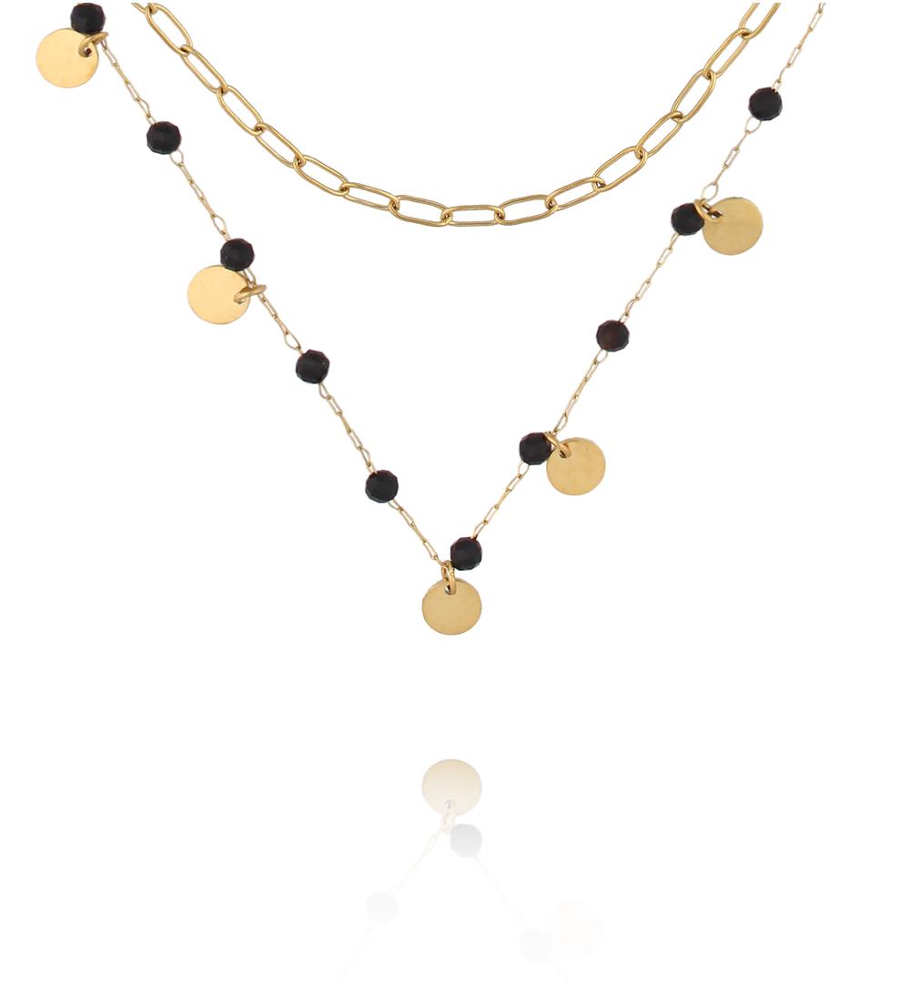 Naszyjnik warstwowy ze złoceniem i czarnym agatem NEA0097