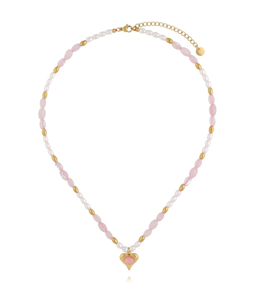 Zestaw naszyjników z różowego kwarcu z sercami ZN0180