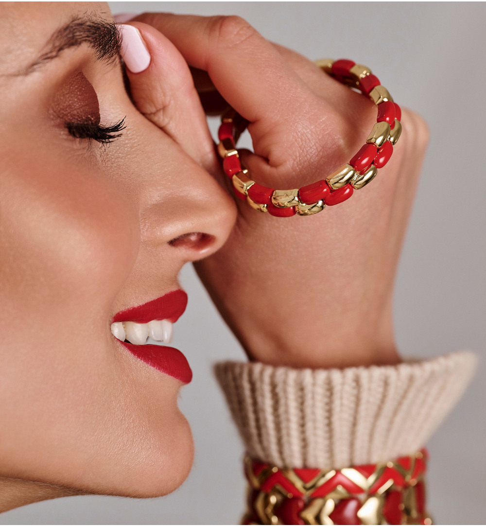 Bransoletka czerwono-złota z geometrycznych ogniw BCR0030