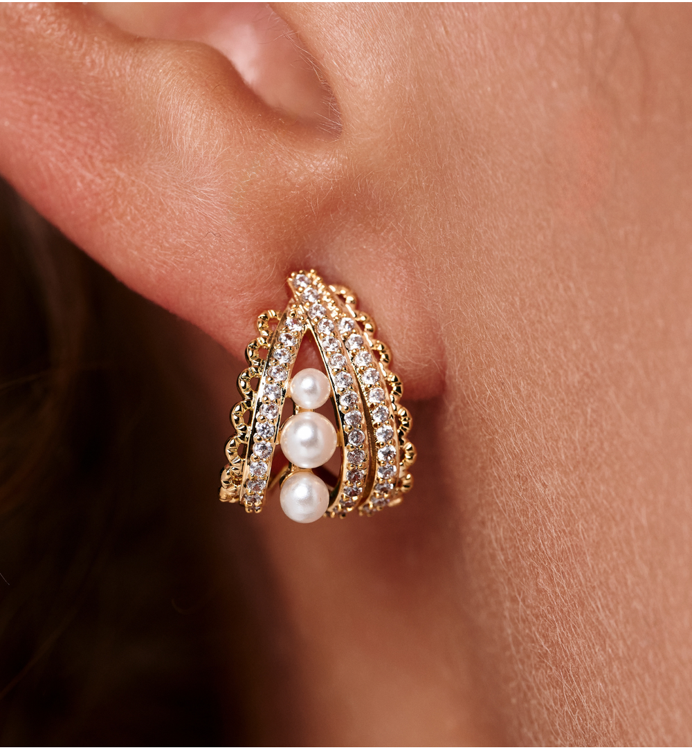 Kolczyki z perłami i cyrkoniami złote KSS2210