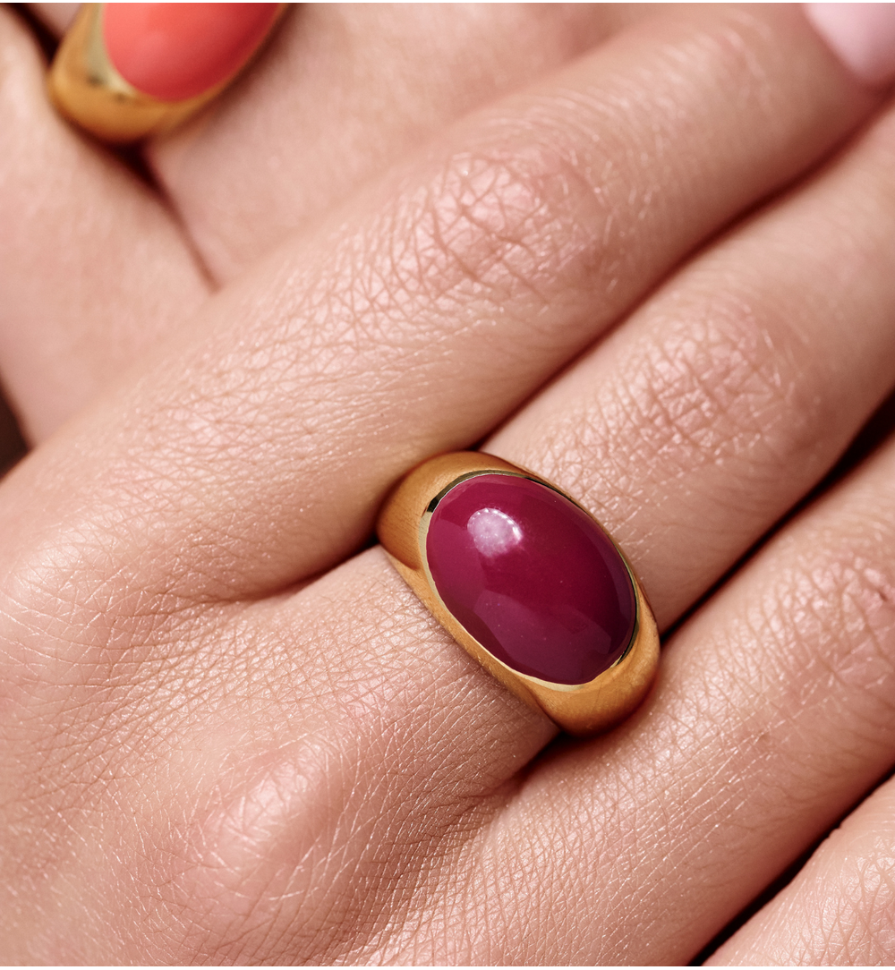 Pierścionek złoty z wiśniową emalią PSA1228