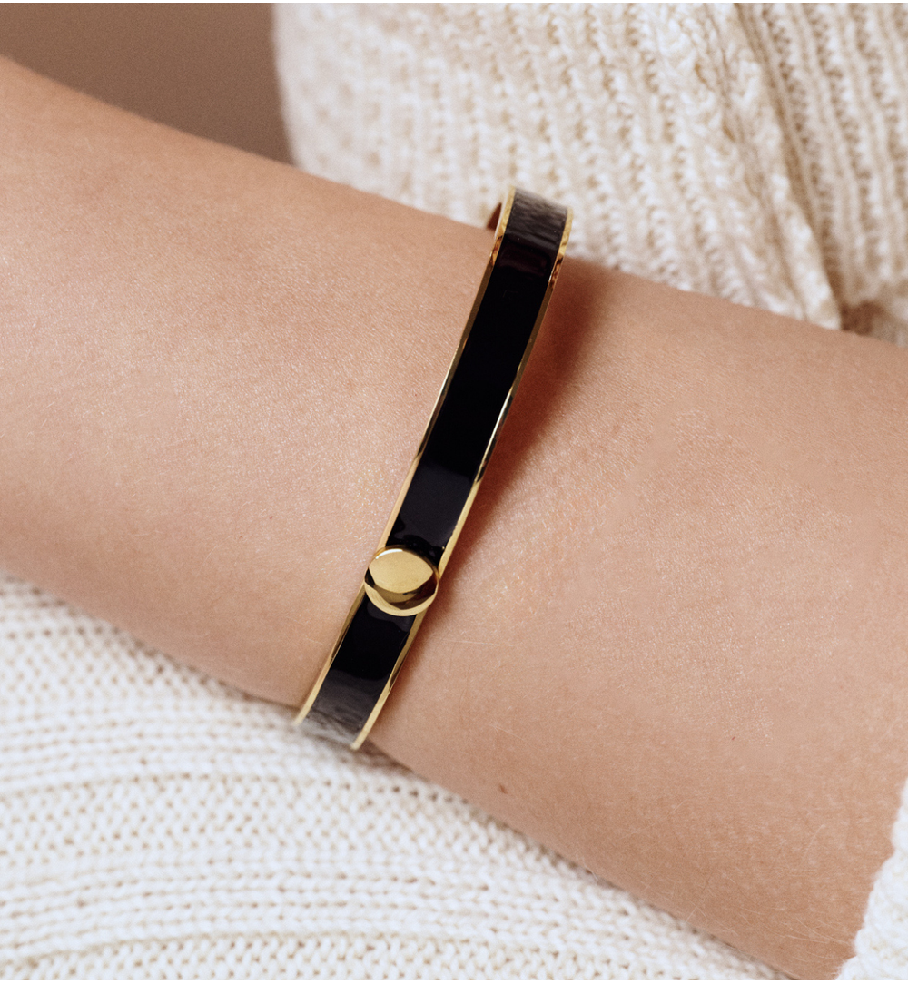 Bransoletka obręcz z czarną emalią Secret Garden BSA0698