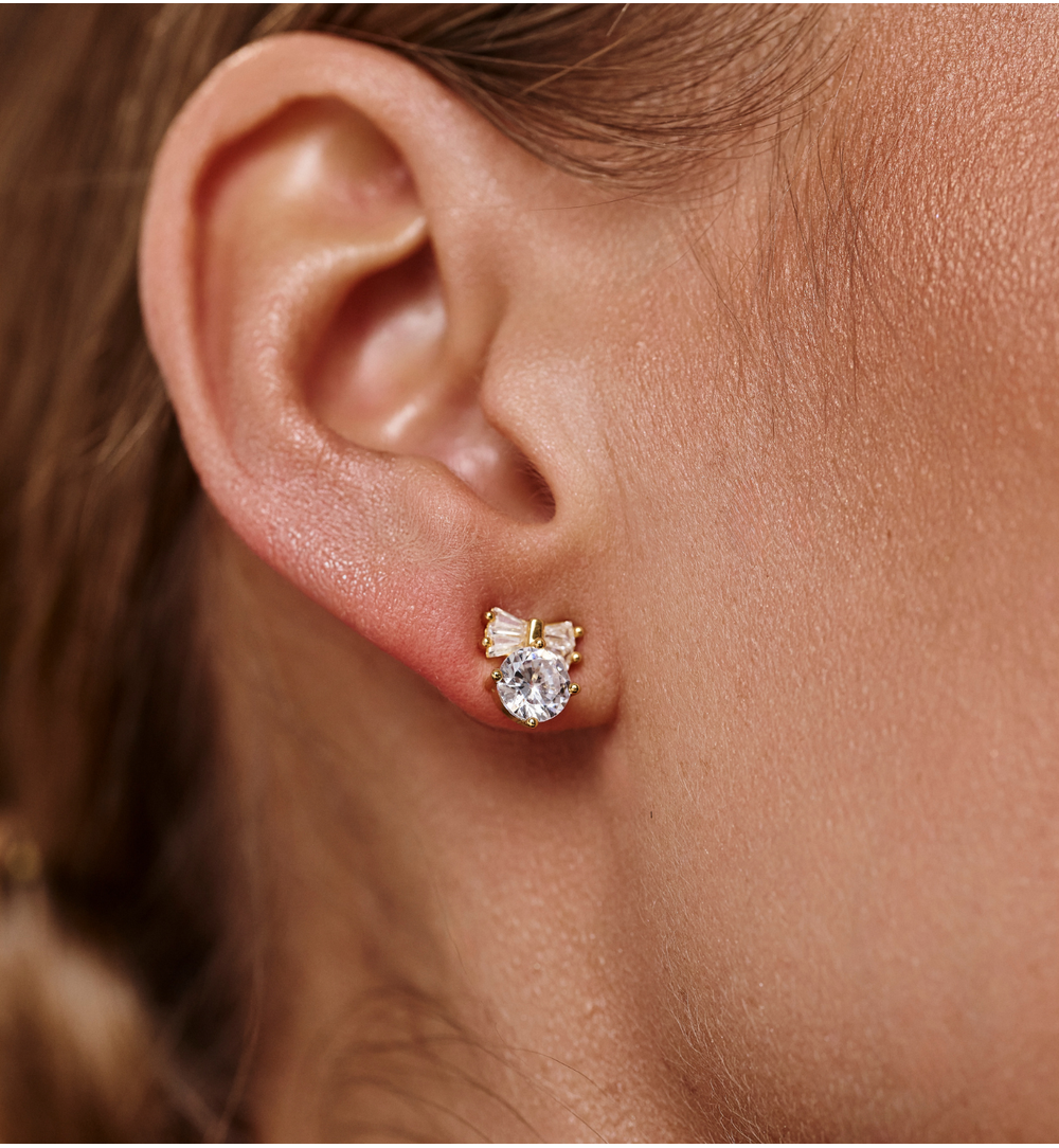 Kolczyki z kokardkami i cyrkoniami złote KSS2194