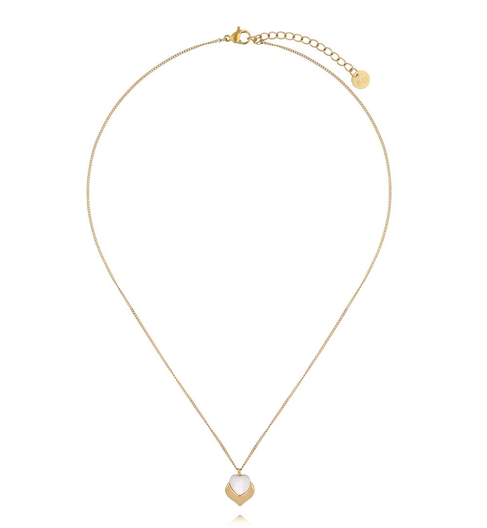 Naszyjnik z sercem z masy perłowej i złotą oprawą NSY0853