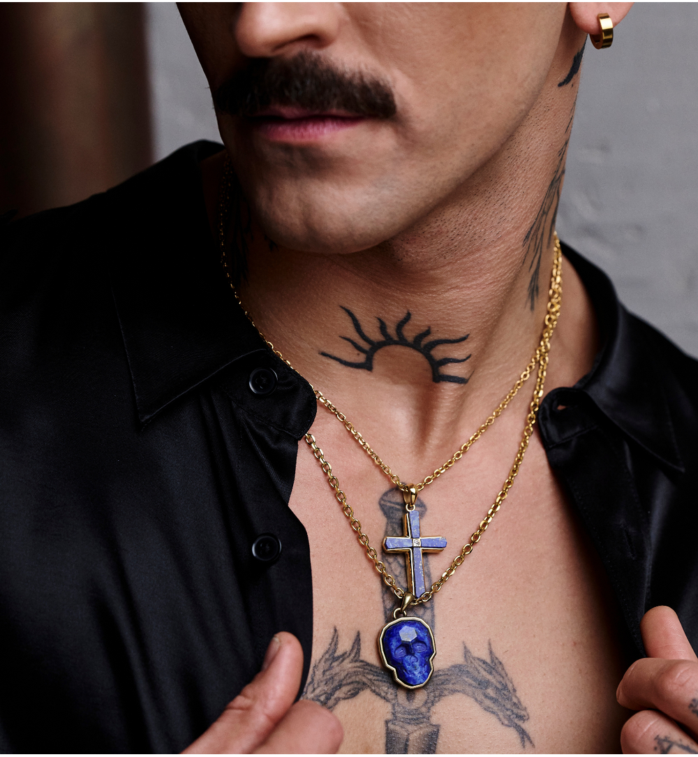 Naszyjnik z czaszką i lapisem lazuli NMITC0202