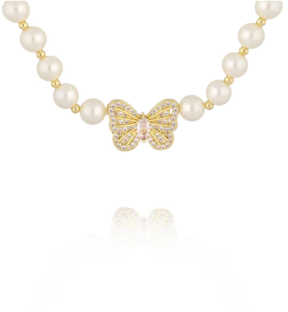 Naszyjnik perłowy z motylem z cyrkoniami NPE0361