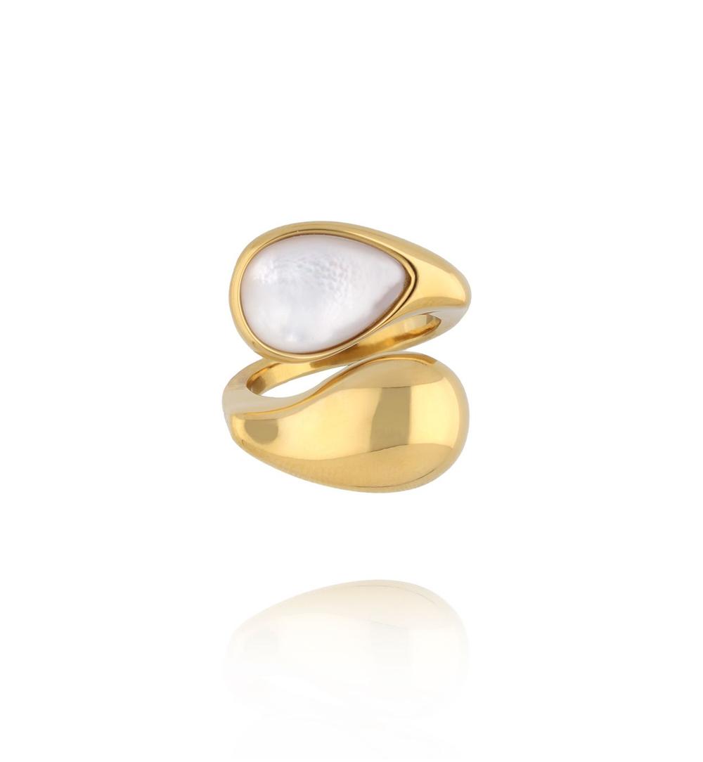 Pierścionek krople z masą perłową złoty PSY0164