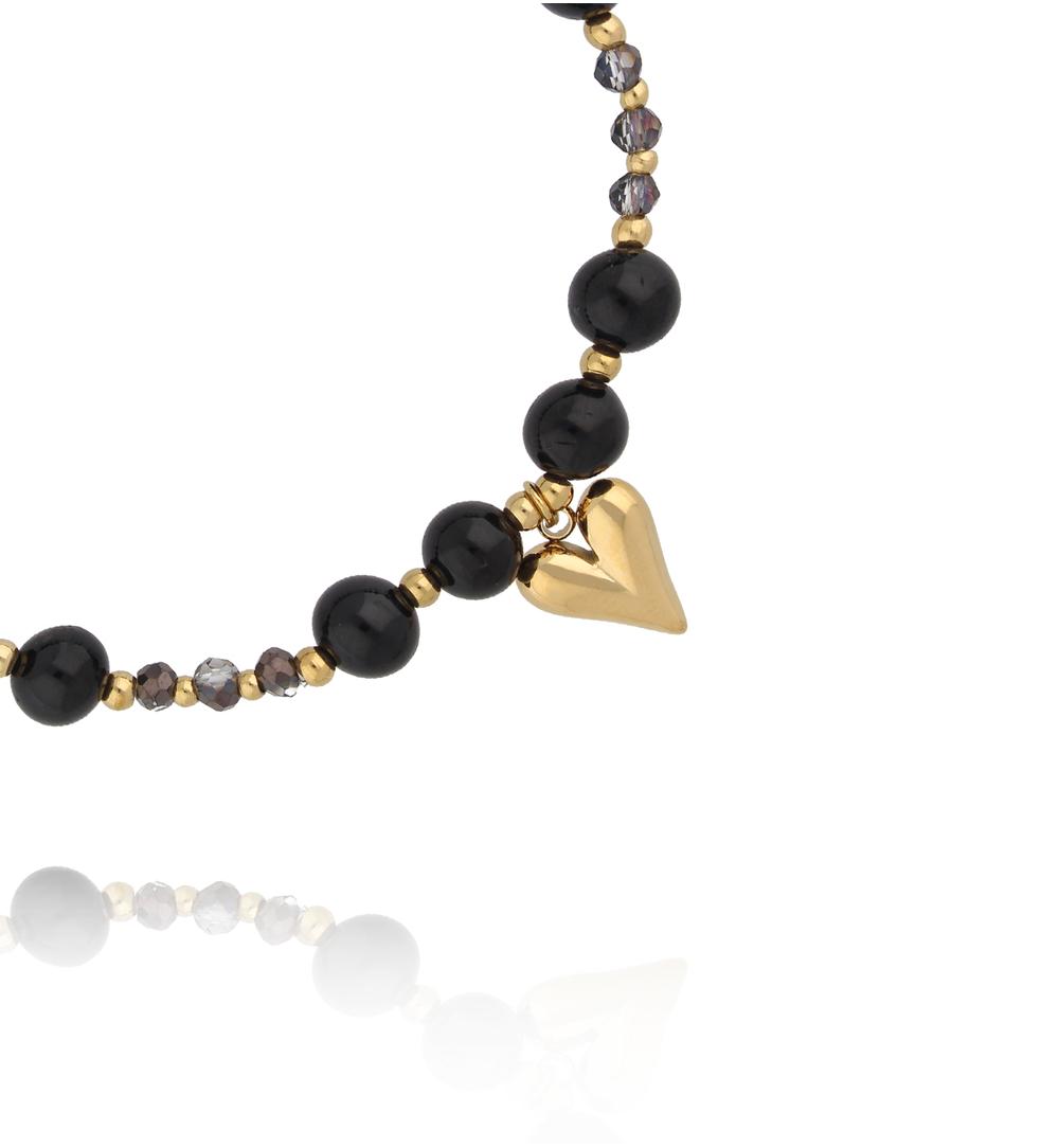 Bransoletka z czarnym turmalinem i złotym sercem BPA0618