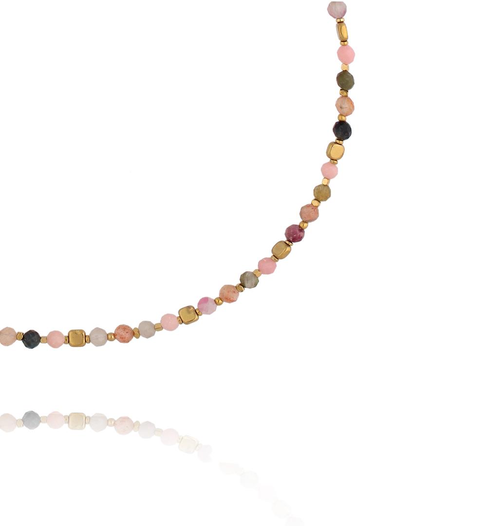 Naszyjnik z różowego opalu, kamienia słonecznego i rodonitu NEA0071