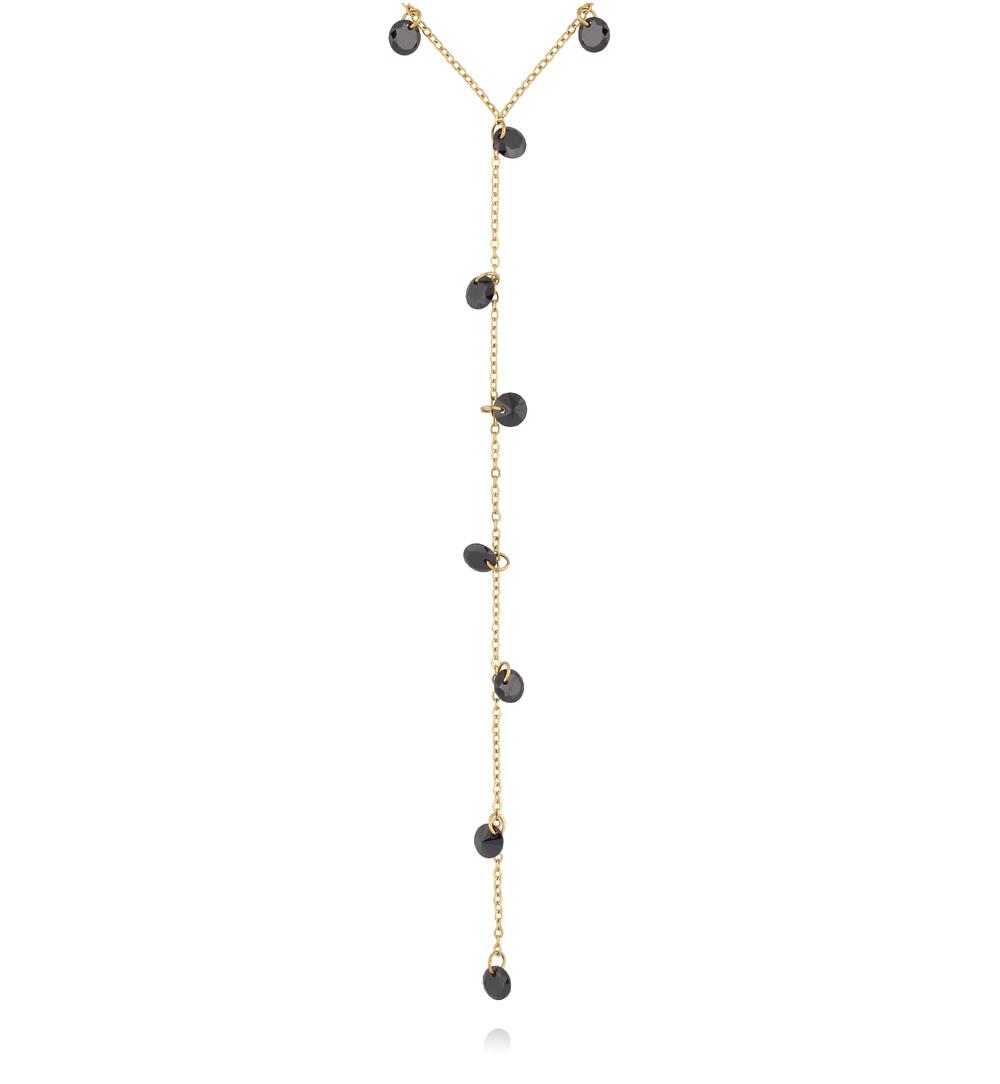 Naszyjnik złoty z krawatką i czarnymi kryształkami NSY0605