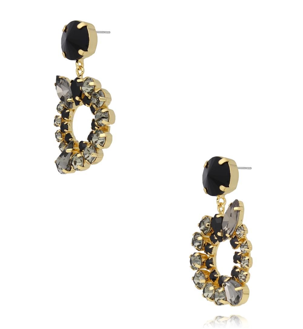 Kolczyki złote wiszące z szarymi cyrkoniami KSS2218