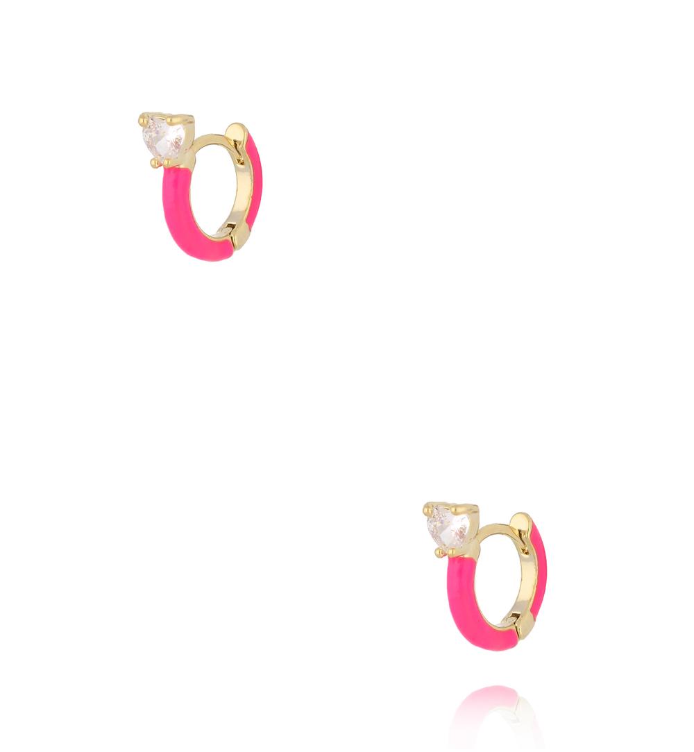 Zestaw kolczyków złoconych z motywem serca i różowym akcentem KMB0060