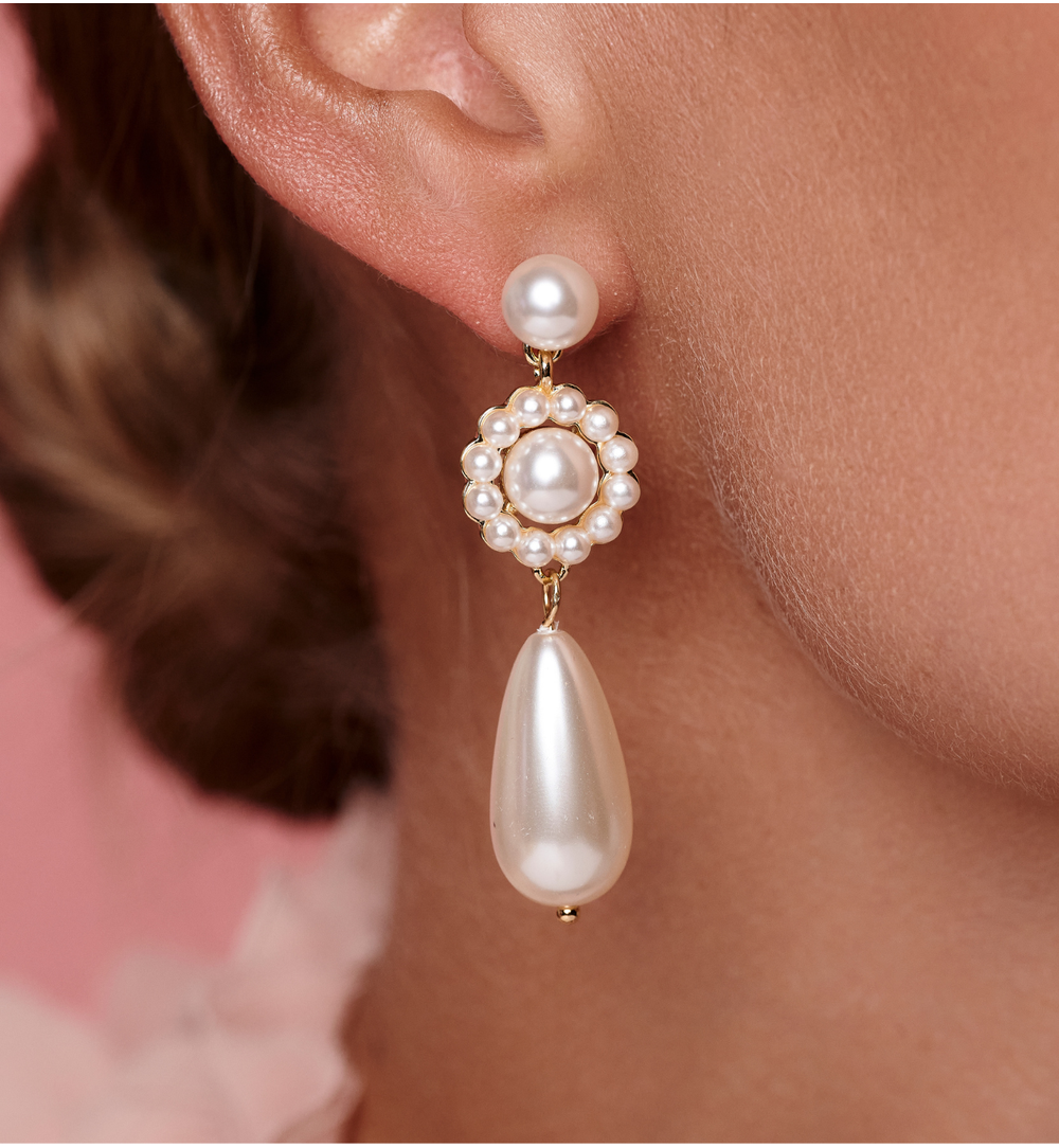 Kolczyki łezki złote z perłą KPE0174