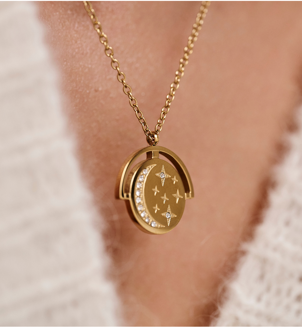 Zestaw naszyjników z kamieniami i zawieszką z motywem księżyca ZN0130