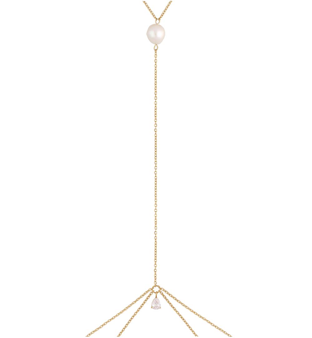Naszyjnik złoty z perłą i kryształem body chain Betsy  NSA0671