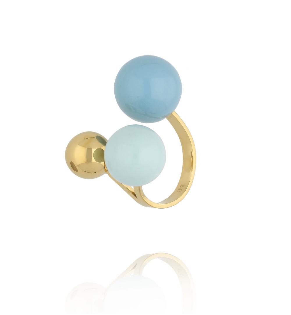 Pierścionek z kulami w odcieniach błękitu i złota PSA1113