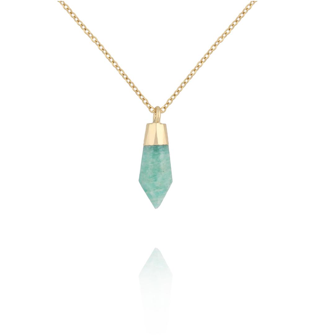 Naszyjnik z amazonitem w złotej oprawie NEA0107